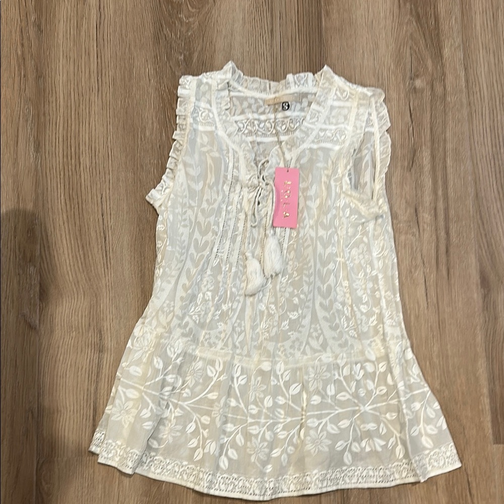 Floral Lace Sleeveless Top - Cream